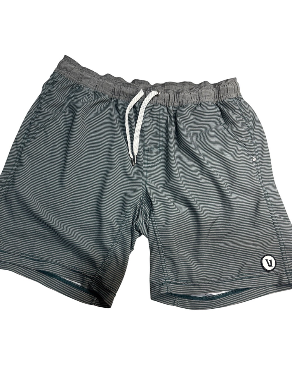 Vuori Slate Gray Micro-Striped Athletic Shorts